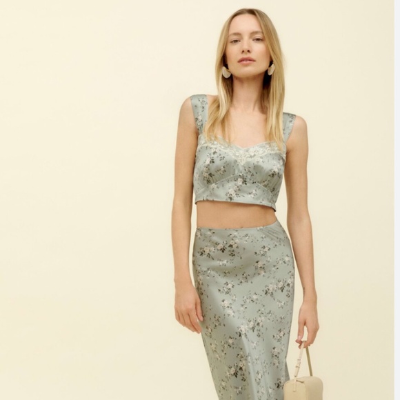 Reformation- Beatrice Silk Skirt Set in Endive - Picture 1 of 6